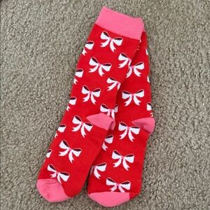 Red Socks with White Bow Pattern